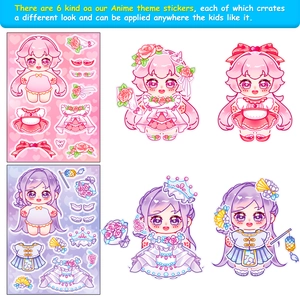 Cute DIY cotton doll dress-up sticker set with pink and purple anime characters