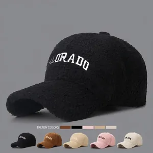 Sherpa Lamb Wool Baseball Cap Winter Warm Fleece Embroidery Letters Colorado Adjustable Casual Outdoor Hat Women