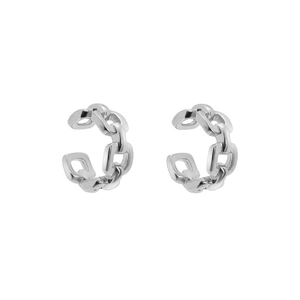 Silver cuban chain cuff earrings in minimalist hip hop style for non-pierced ears
