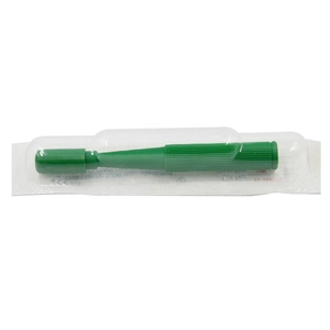 Detailed view of sterile disposable skin biopsy punch in individual blister packaging