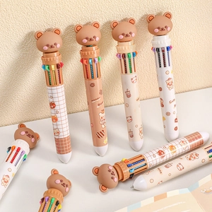 Penne a sfera a scatto 10 colori con orsetto cartone animato e motivi a quadretti