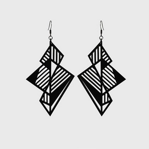 Dramatic hollow geometric statement earrings in black artistic design with ear hooks
