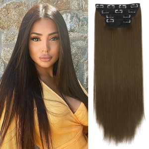 Detail of dark brown long straight clip-in hair extensions with internal clip structure
