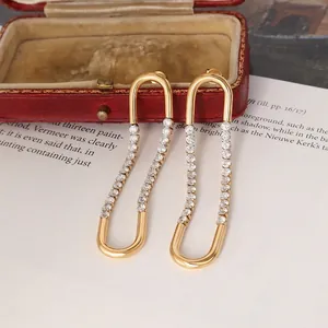 Geometric U-Shape Dangle Earrings Titanium Steel 18K Gold Plated Cubic Zirconia Long Link Minimalist Jewelry Women