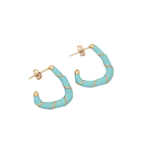 Fashionable C-shaped spiral gold-plated earrings with turquoise enamel drip oil finish