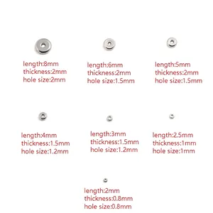 Size chart for stainless steel flat spacer beads for jewelry making from 2mm to 8mm