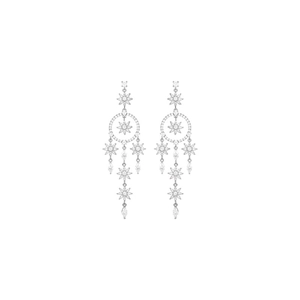 Silver zircon tassel flower earrings with star pendants and dangling drop charms