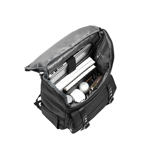 Large capacity black laptop backpack showing organized internal storage and compartments