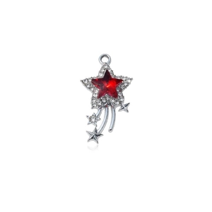 Sparkling silver star pendant with red gemstone and rhinestones for DIY jewelry making