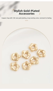 Detailed view of seven 14K gold-filled flower spacers for elegant jewelry making
