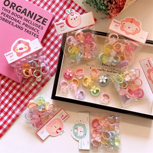 Colorful floral elastic hair ties for girls with transparent beads in a gift pack