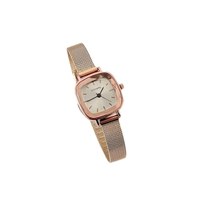 Elegant rose gold square women's watch with minimalist mesh metal strap and vintage design