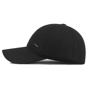 Black winter baseball cap for men featuring warm ear flaps and mesh texture fabric