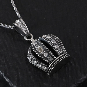 Hypoallergenic stainless steel crown pendant necklace for men with sparkling cubic zirconia