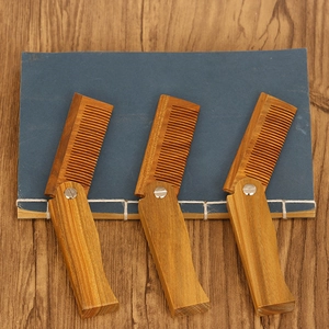Folding Hair Comb Natural Green Sandalwood Fine Tooth Portable Beard Grooming Pocket Size Anti Static Wood Styling For Men