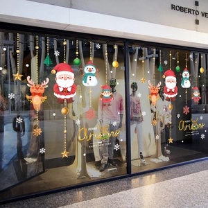 Christmas Santa Claus window clings with reindeer and snowman stickers for holiday decor
