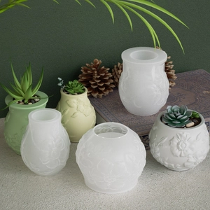 Relief-Blumenmuster Harz-Vasenformen für DIY-Deko in Morandi-Grün und Weiß-Farben