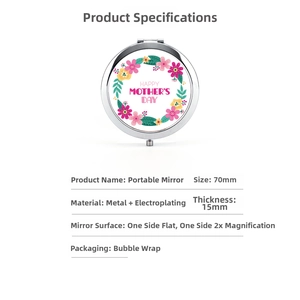 Detail view of 70mm foldable portable mirror with happy mother's day floral print