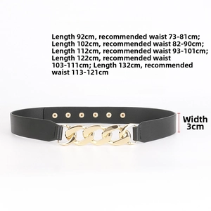 Size chart for black chain belt showing lengths from 92cm up to 132cm for various waist sizes