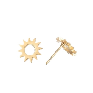 Minimalist golden sun-shaped stainless steel stud earrings with a matte textured finish