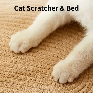 Handwoven 2-in-1 round cat scratching board and cozy bed made of durable cotton rope