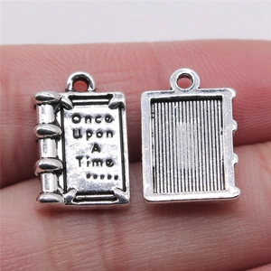 Once Upon A Time Book Charm Antique Silver Alloy Metal Pendant For DIY Jewelry Making Retro Style Handcrafted Accessory