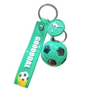 Porte-clés football créatif avec bracelet en silicone vert et breloque lettrage goal