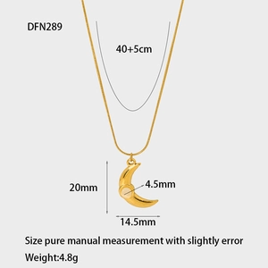 Detailed dimensions of 18k gold plated crescent pendant necklace with 40+5cm chain length