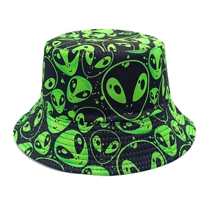 Bucket Hat Alien Print Reversible Sun Protection Breathable Polyester Streetwear Fisherman Hat For Men Women