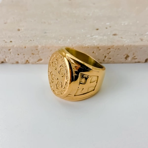 Chevalière vintage en acier inoxydable doré croix de Saint-Benoît pour homme punk