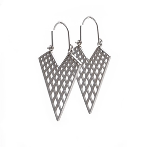 Silver stainless steel hollow mesh V-shaped earrings for women with elegant hook