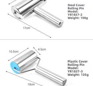 Detailed comparison of stainless steel rolling pins with metal and blue plastic end caps