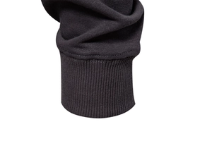 Close-up of the black ribbed knit cuffs and high-quality stitching on the men's sweatshirt