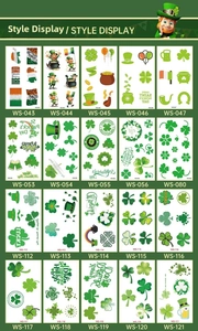 Detailed catalog of 20 waterproof St. Patrick's Day clover tattoo sticker designs