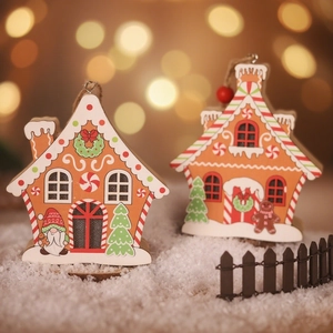 Light-Up Wooden Christmas Gingerbread House Ornament Festive Xmas Tree Hanging Decoration With LED Snow House Gnome Design