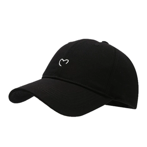 Classic black cotton baseball cap with white heart embroidery for outdoor sun protection