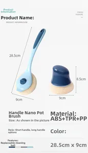Kitchen nanoball cleaning brush set with long and short handles made of ABS and TPR
