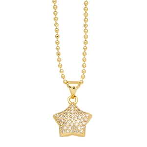 Collana con ciondolo a stella dorata con intarsio di cristalli su una catena a palline