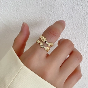 Minimalist S925 sterling silver irregular double-layer gold rings with lava texture