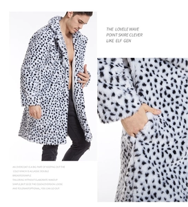 Detail view of leopard print faux fur coat with macro texture and side pocket feature