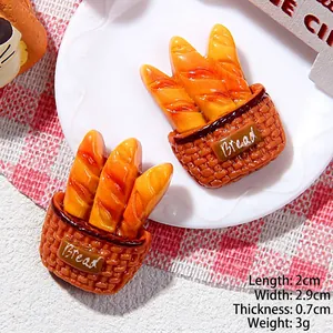Miniature resin bread basket model with baguette detailing for DIY crafts, 2.9cm wide