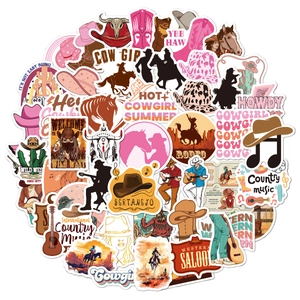 Western cowboy and cowgirl waterproof vinyl stickers for luggage and skateboards