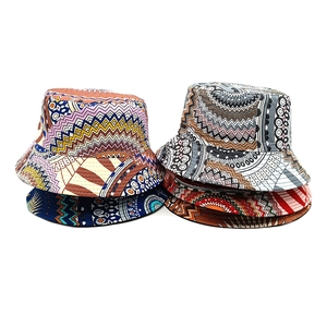 Chapeau Bob Double Face Style Ethnique Imprimé Géométrique Bohème Protection Solaire Rétro Extérieur Pour Femmes Hommes