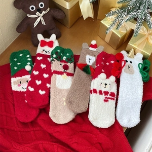 Christmas Socks Thickened Coral Fleece Warm Non-Slip Floor Sleep Socks Cartoon Cute Animal Design For Women
