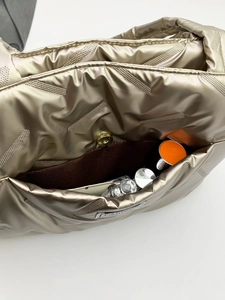 Golden space cotton tote bag with puffy geometric pattern and spacious inner pocket