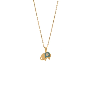 Collier éléphant doré avec pendentif en émail bleu et blanc sur chaîne en acier