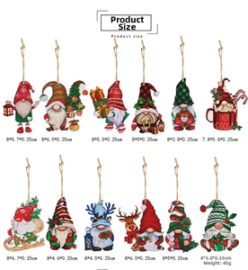 Detailed size chart showing dimensions for 12 unique wooden Christmas gnome ornaments