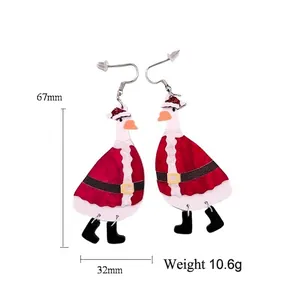 Cute cartoon Christmas duck acrylic drop earrings for women holiday jewelry gift
