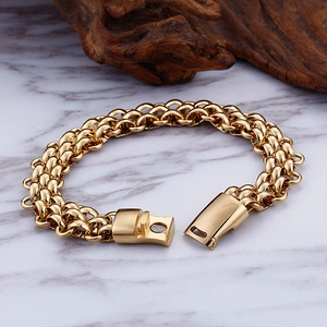 Hip hop style gold braided stainless steel chain bracelet for men with magnetic clasp