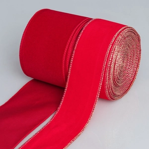 Rotes Samt-Weihnachtsband mit Golddrahtkante für DIY-Schleifen und Geschenkverpackungen